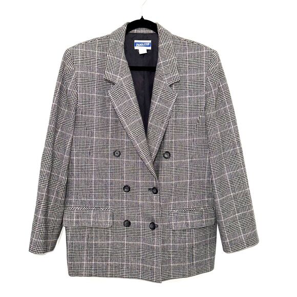 Pendleton Wool Double Breasted Houndstooth Blazer - Black/Lavender/White 14 - Picture 1 of 10